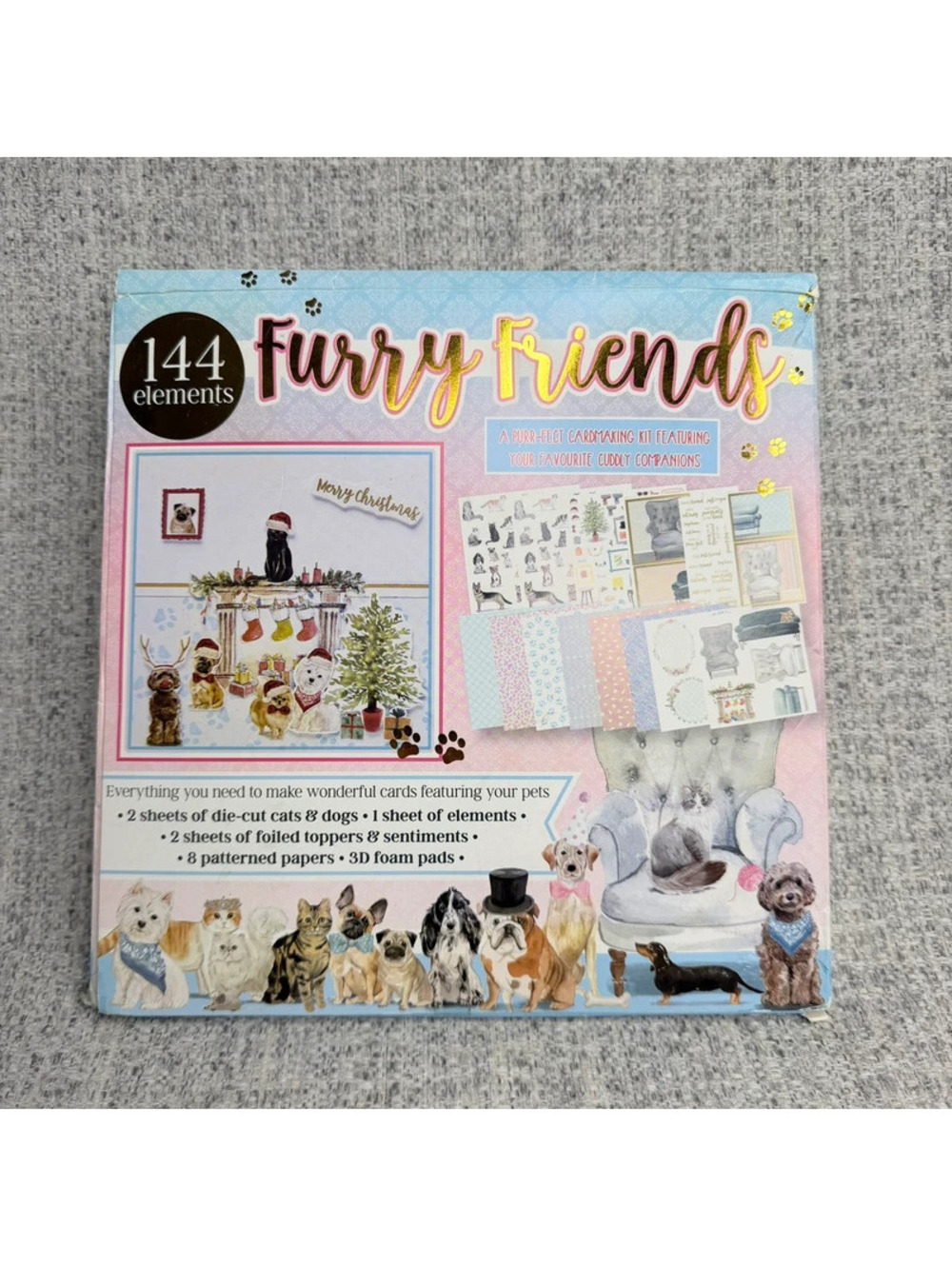 Rare Furry Friends Cat Dog Paper Ephemera Card Making Scrapbook Craft Kit 144 PC